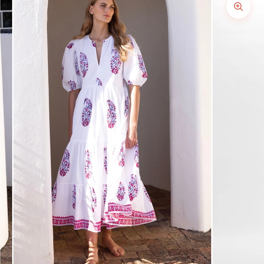 Oliphant Verna Red White Maxi Dress with Pink Floral Accents - Picture 2 of 6